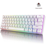 Royal Kludge RK61 Brown Switch Gaming Keyboard, Dual Mode Connection, Simple and Portable, White | RK61_dual_Brown